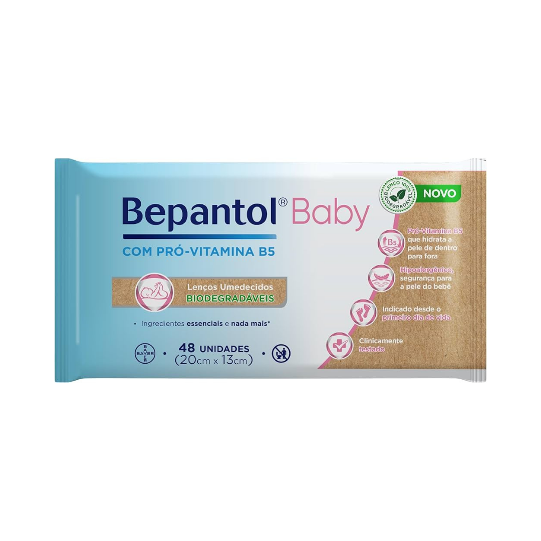 Lenço Umedecido Bepantol Baby Bio Bayer (Pacote com 48 unidades)