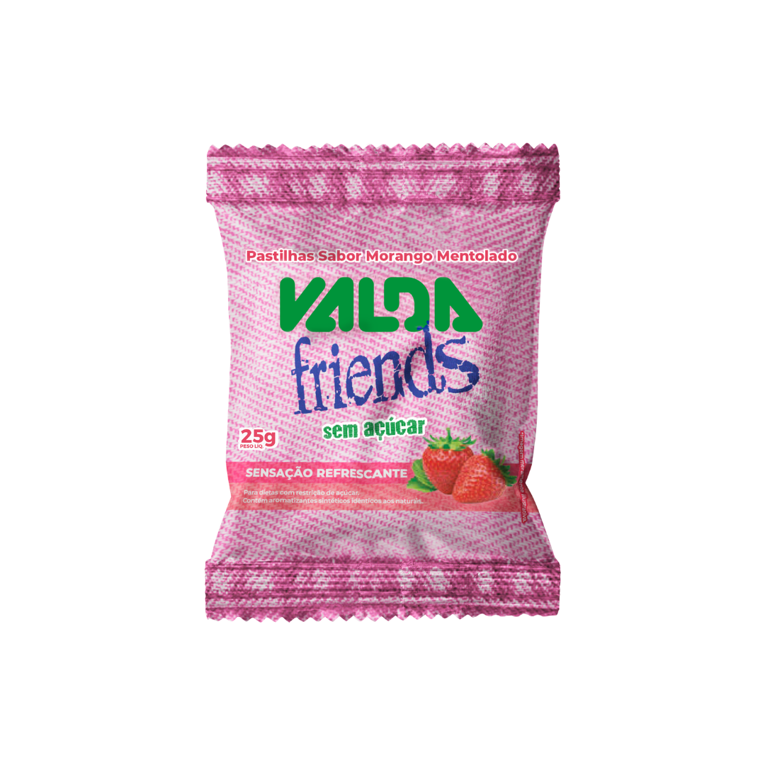 Valda Friends Morango Sache Eurofarma (Embalagem com 10 unidades de 25g)