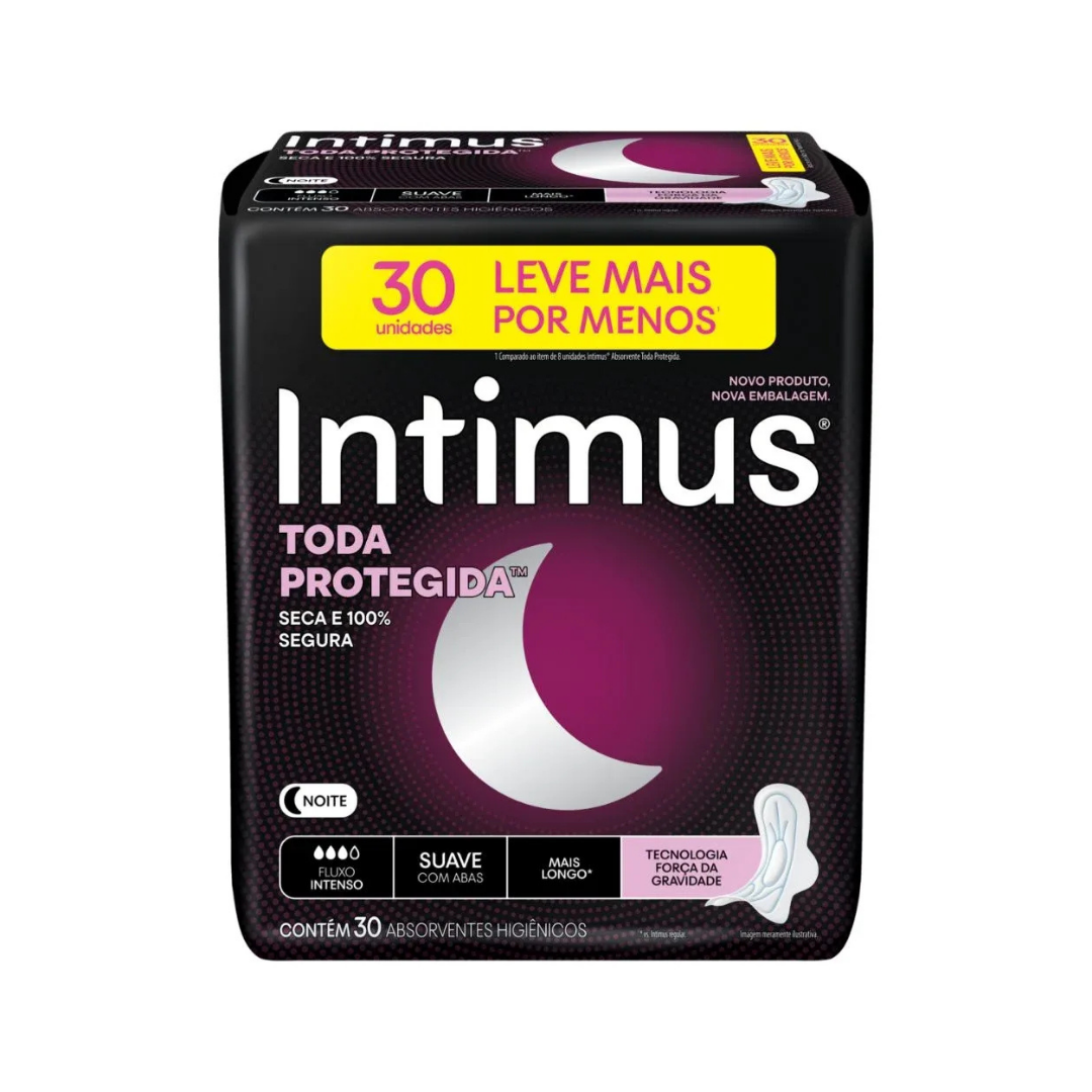Absorvente Intimus Noturno Cobertura Suave com Abas (Pacote com 30 unidades)
