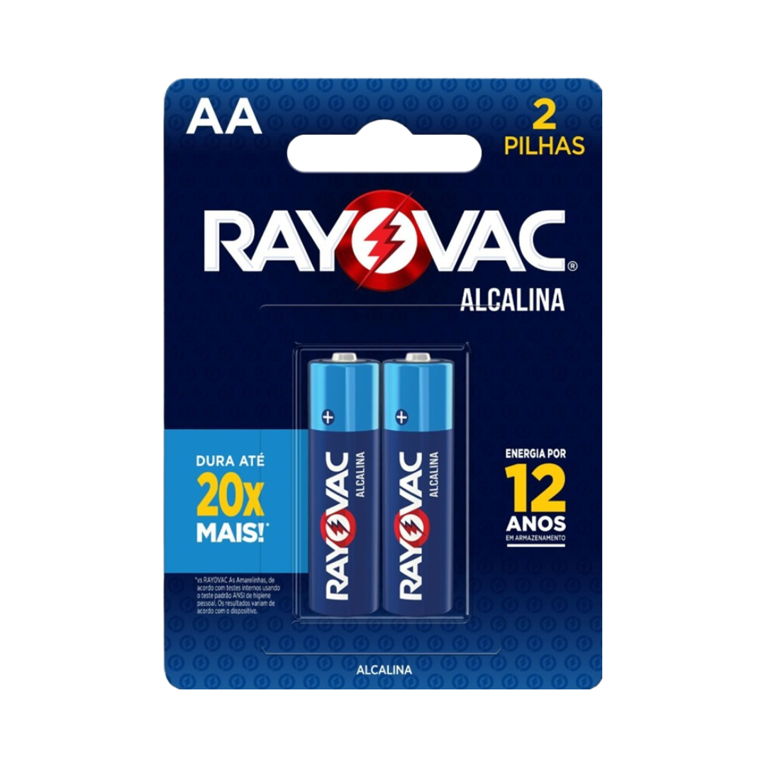 Pilha Alcalina Rayovac AA Peq (Cartela com 2 unidades)
