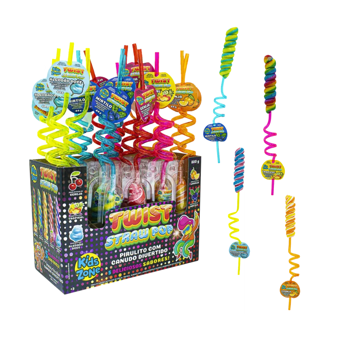 Pirulito Twist Straw Pop Kids Zone (Embalagem de 44g)