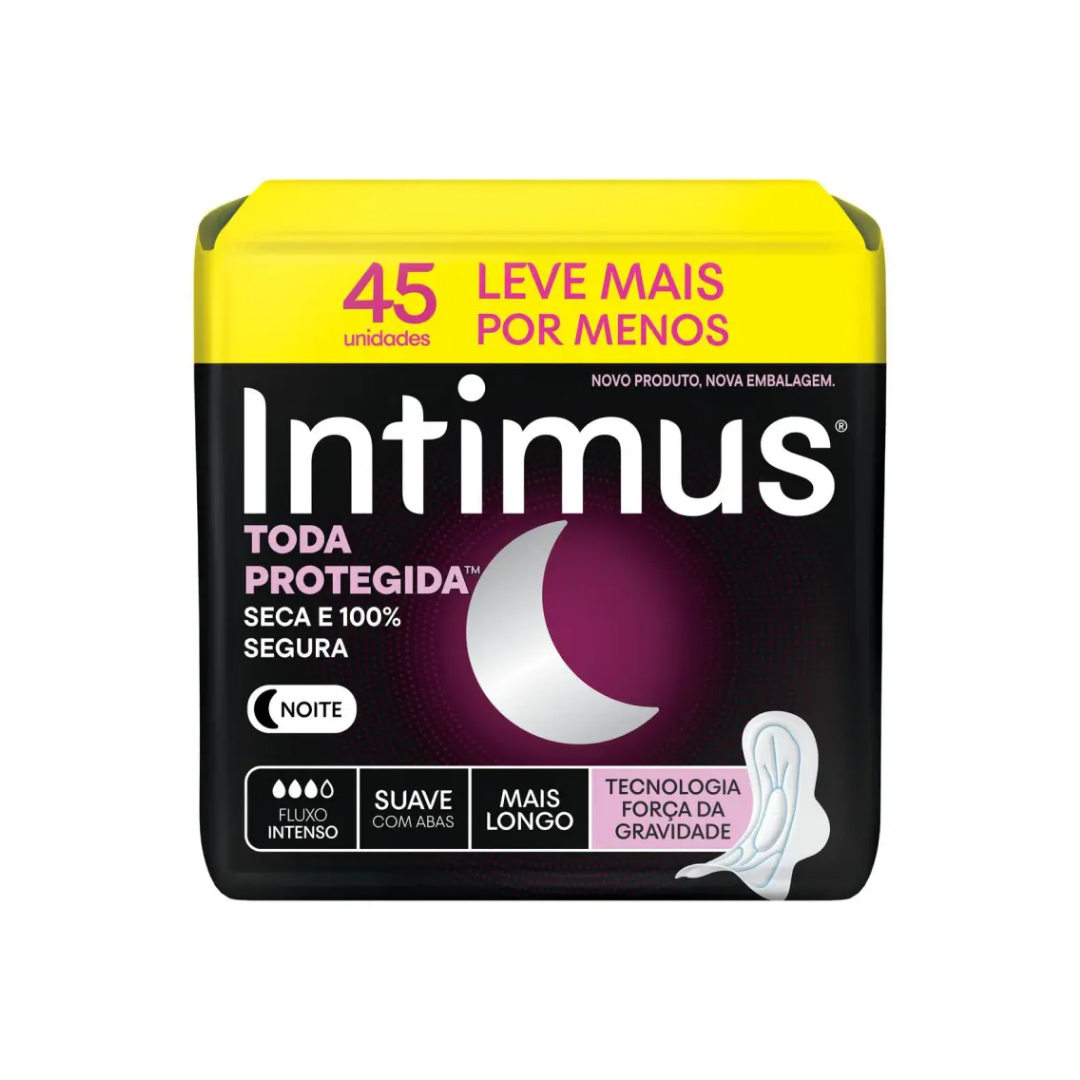 Absorvente Intimus Noturno Cobertura Suave com Abas (Pacote com 45 unidades)