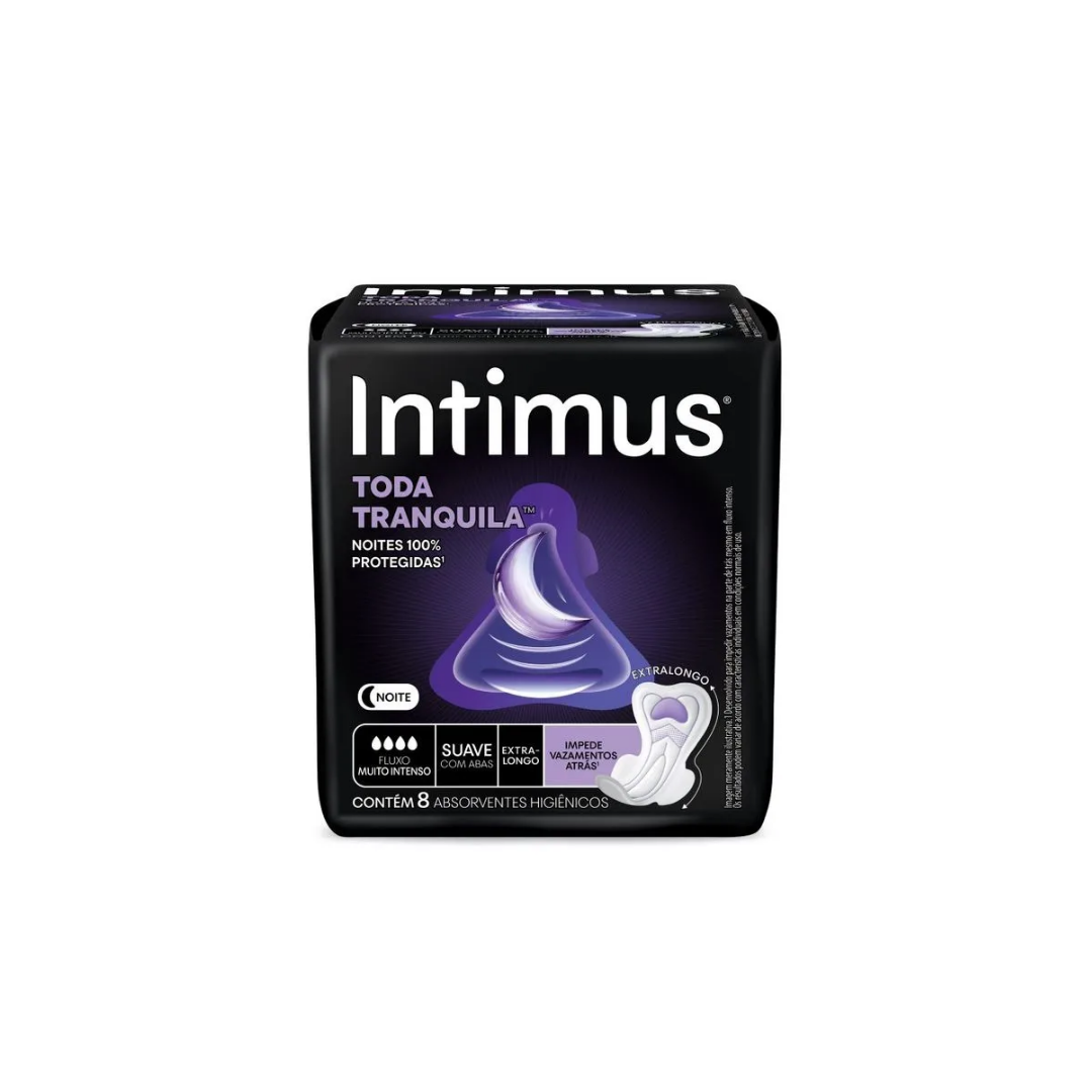 Absorvente Intimus Noturno Longo Cobertura Suave com Abas (Pacote com 8 unidades)