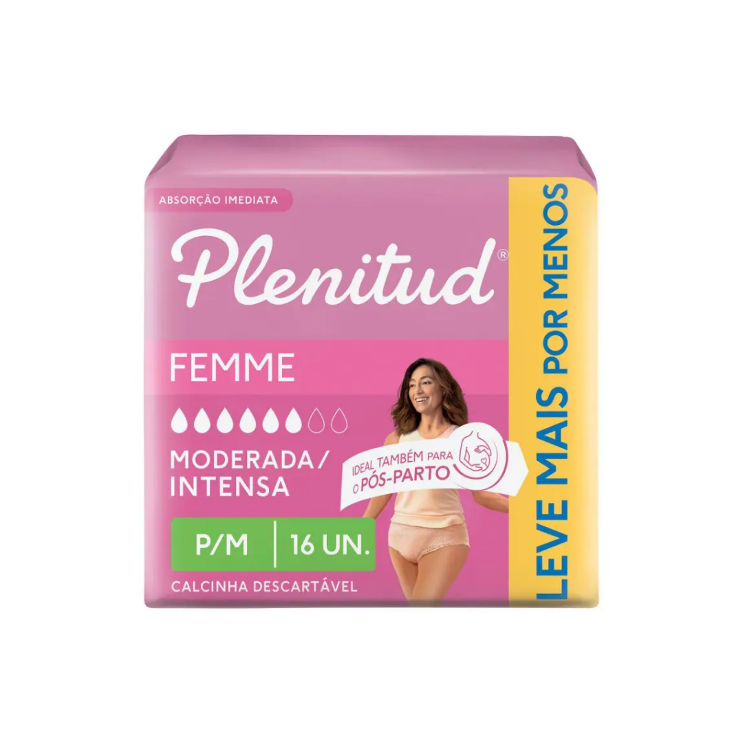 Roupa Íntima Descartável Plenitud Femme P/M (Embalagem com 16 unidades)