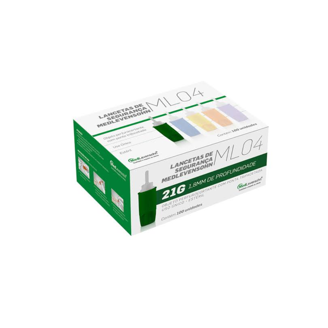 Lanceta de Segurança MedLevensohn (Embalagem com 100 unidades de 21g)