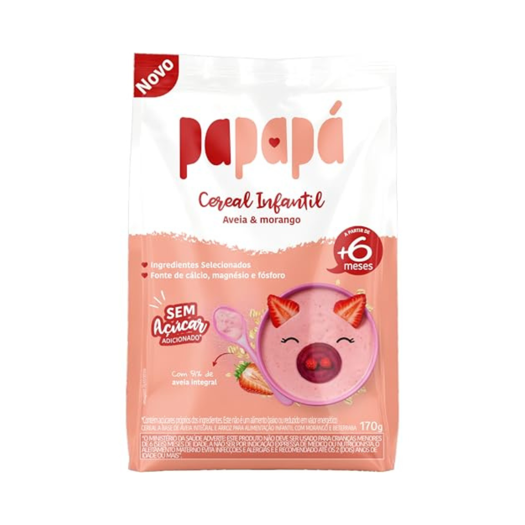 Cereal Infantil Aveia e Morango Papapa (Embalagem de 170g)