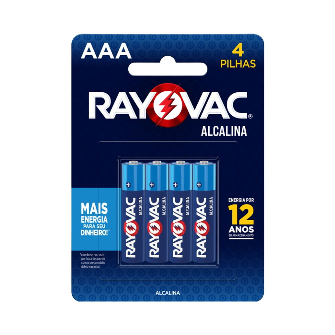 Pilha Alcalina Rayovac AAA Palito (Cartela com 4 unidades)
