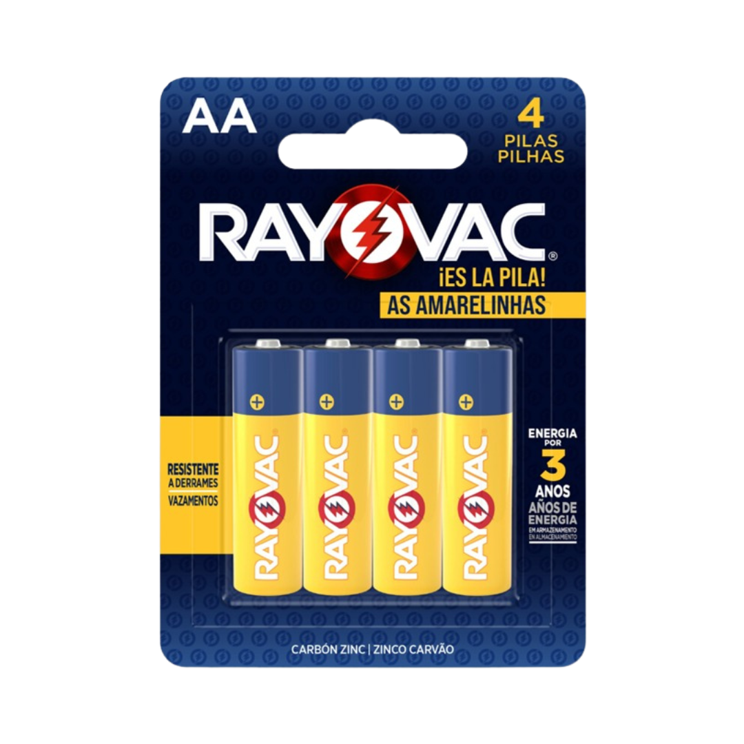 Pilhas Rayovac Amarelinha AA de Zinco (Cartela com 4 unidades)