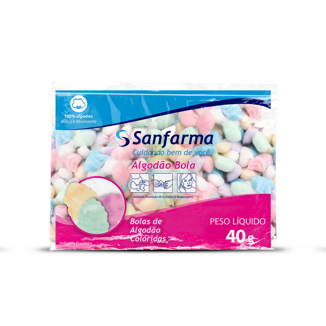 Algodao Bola Colorido Sanfarma (Embalagem de 40g)