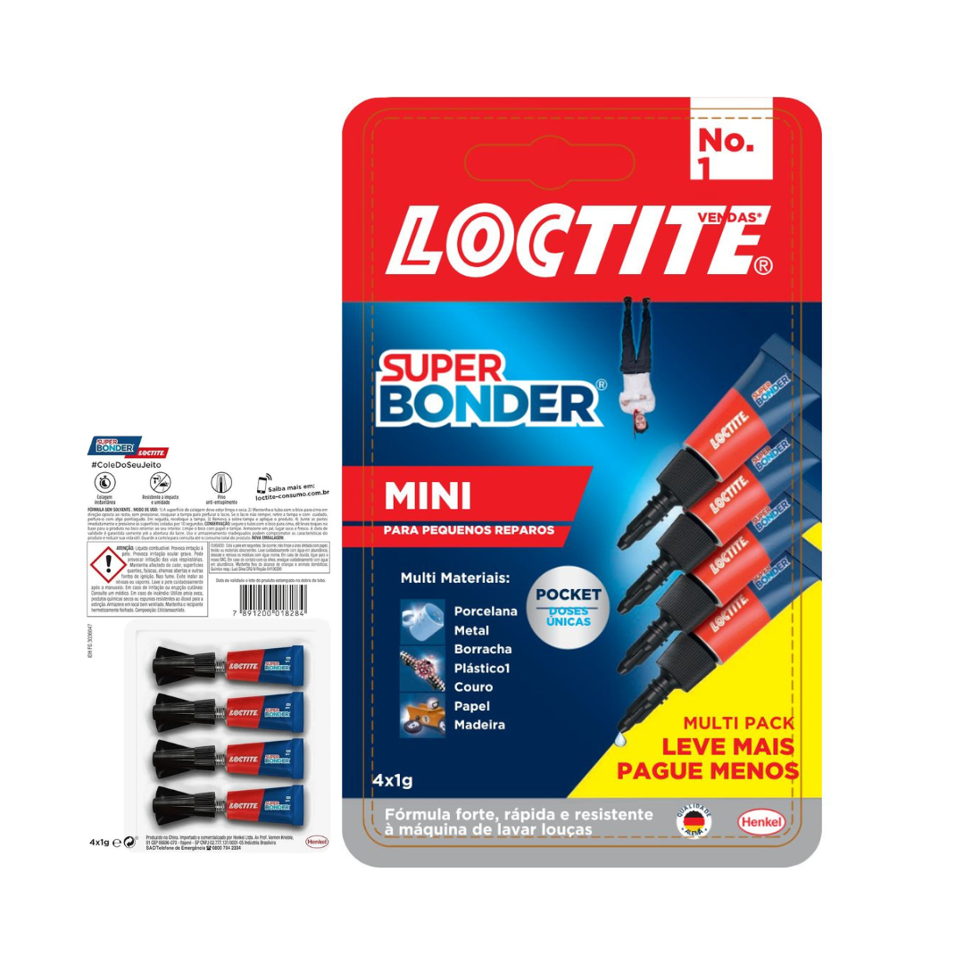Super Bonder Mini Multipack Loctite (Embalagem com 4 unidades de 1g)