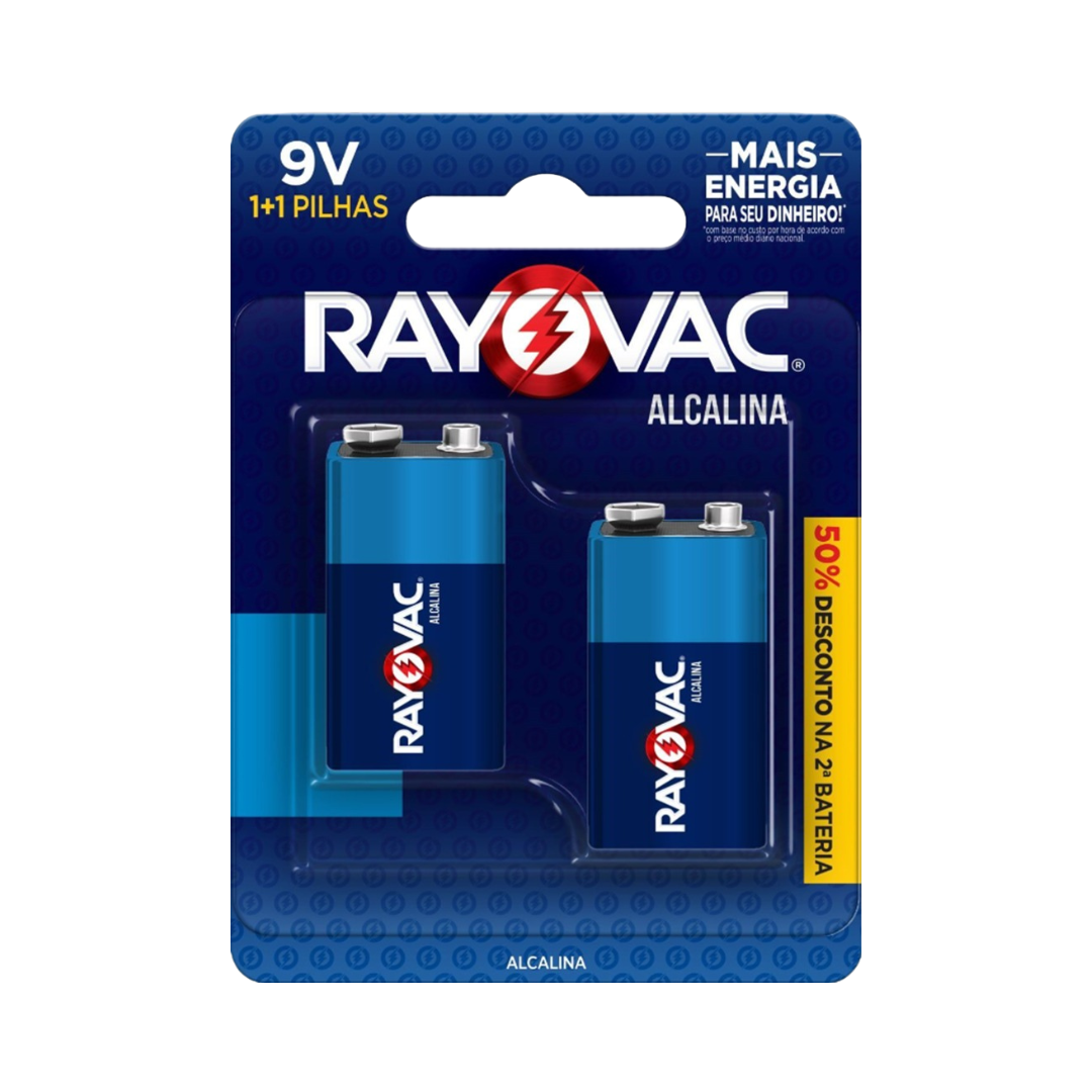 Bateria Alcalina 9V Rayovac Leve 2 Ganhe 50% (Cartela com 2 unidades)