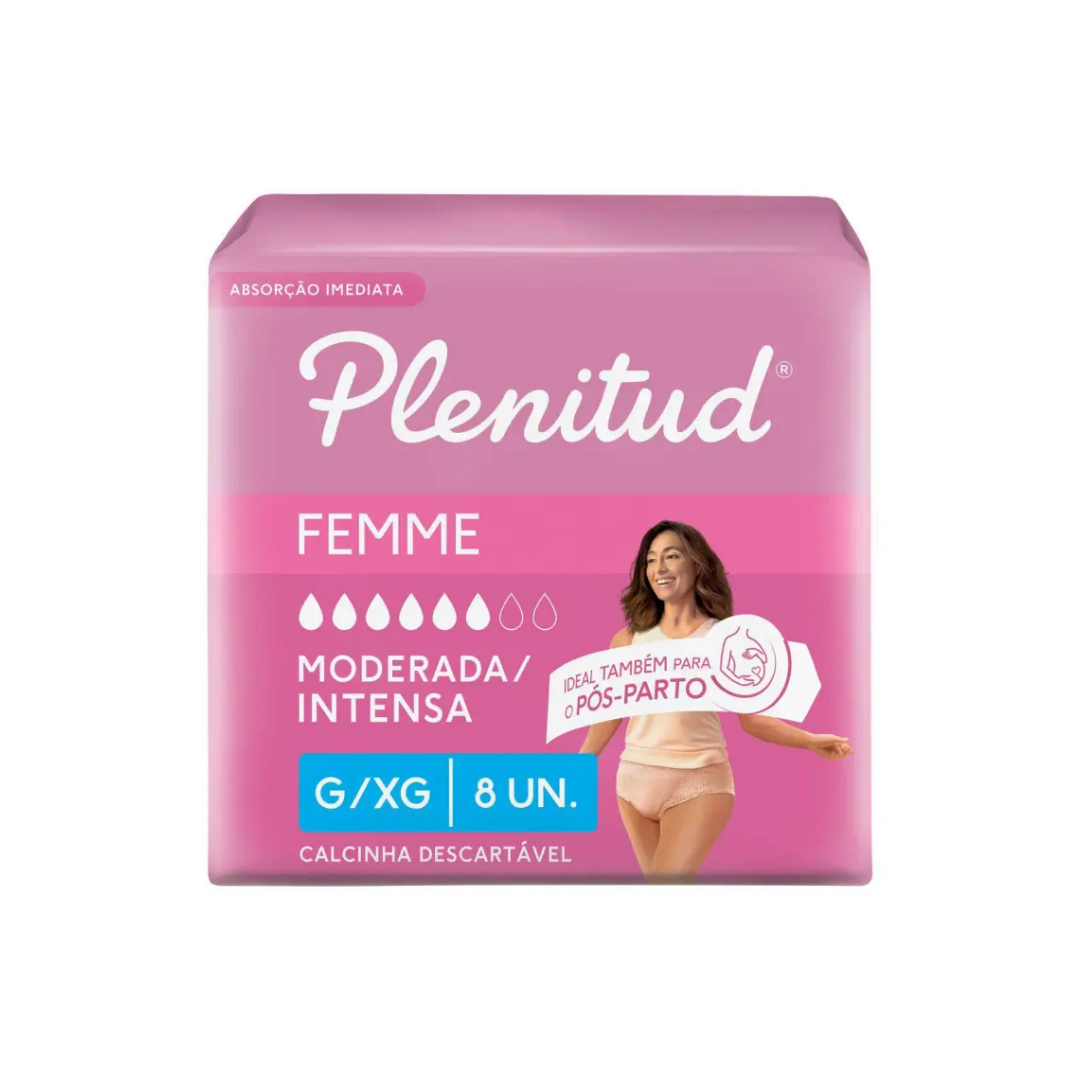 Roupa Íntima Descartável Plenitud Femme G/XG (Embalagem com 8 unidades)