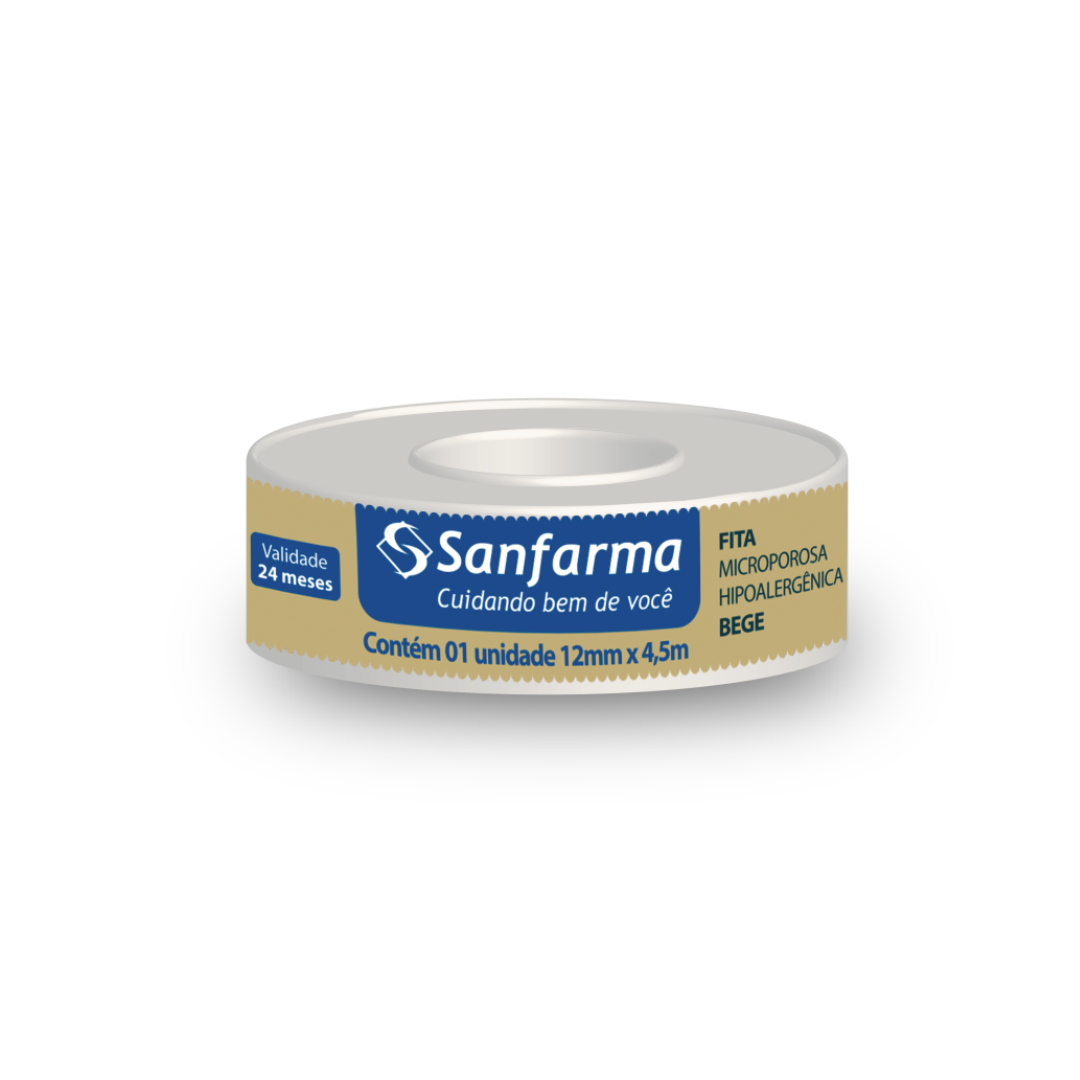 Fita Microporosa 12mm X 4,5m Bege Sanfarma (Embalagem de 12mmx4,5m)