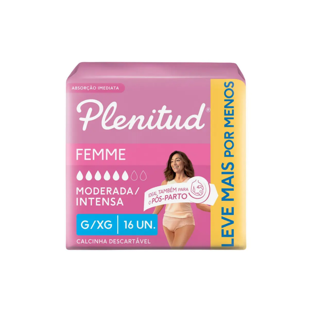 Roupa Íntima Descartável Plenitud Femme G/XG (Embalagem com 16 unidades)