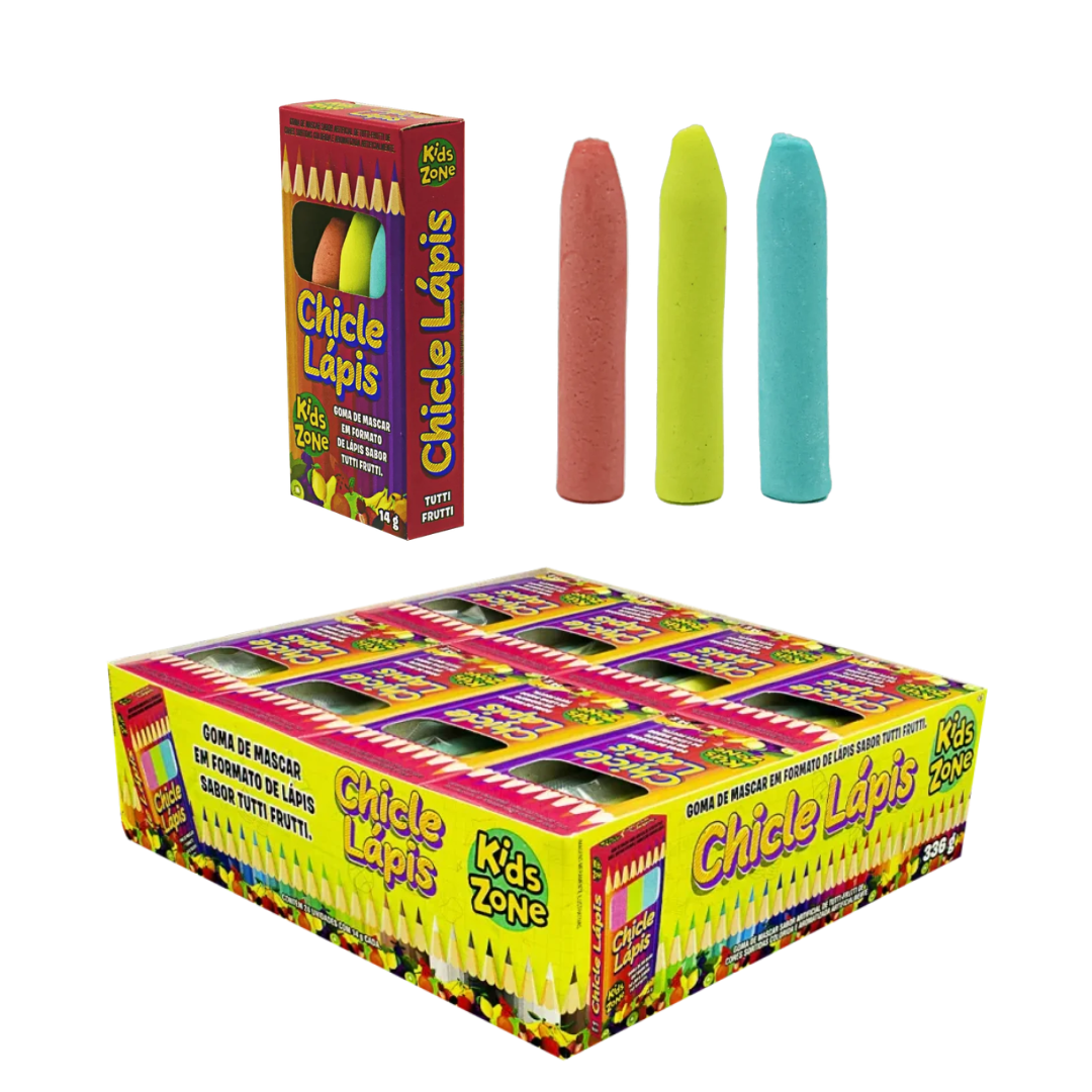 Chiclete Lápis Kids Zone (Embalagem com 3 unidades de 14g)