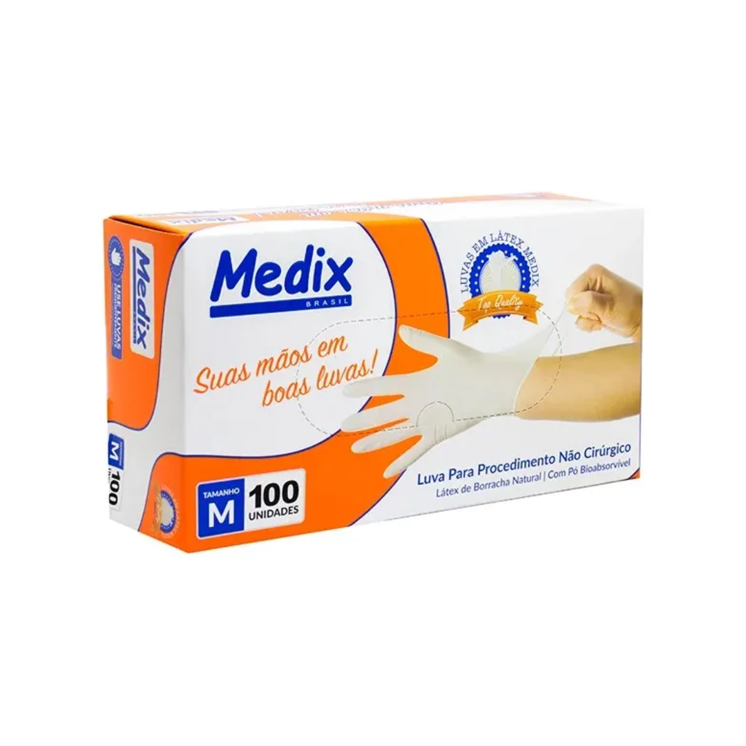 Luva Procedimento Latex C/ Pó Tam. M Medix (Embalagem com 100 unidades)