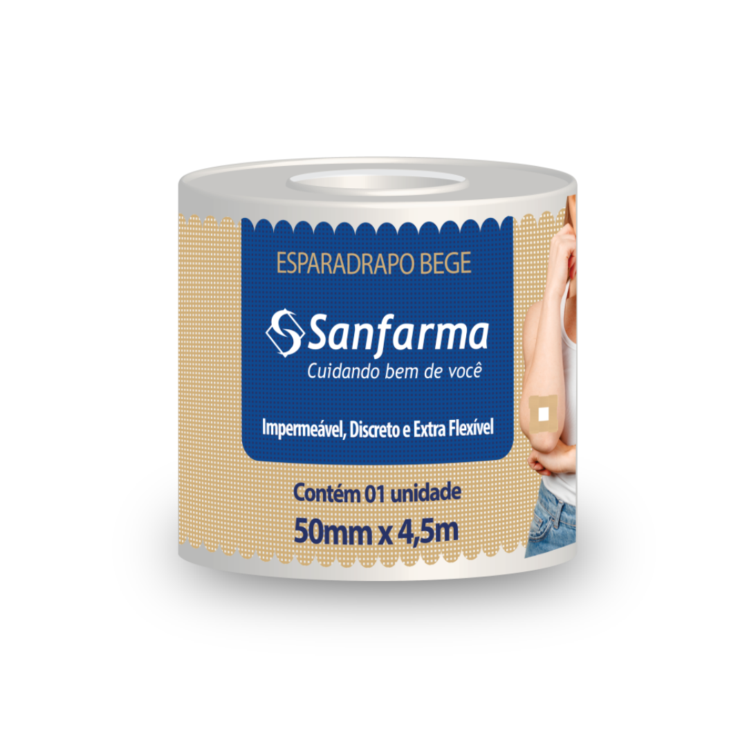 Esparadrapo Impermeavel 50mm X 4,5m Bege Sanfarma (Embalagem de 50mmx4,5m)