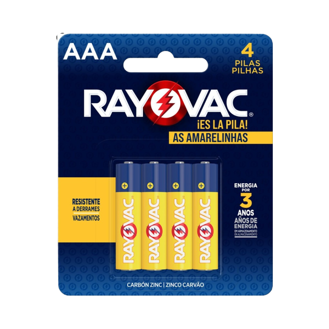 Pilhas Rayovac Amarelinha AAA de Zinco (Cartela com 4 unidades)