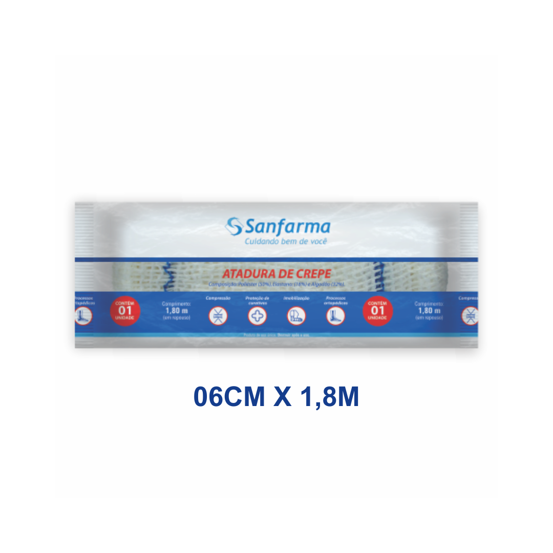 Atadura de Crepe 06cm X 1,8m Sanfarma (Embalagem de 06cmx1,8m)